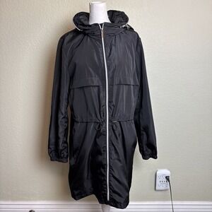 Love Token Women's Jacket Coat Long Windbreaker Full Zip Hood Size M Black